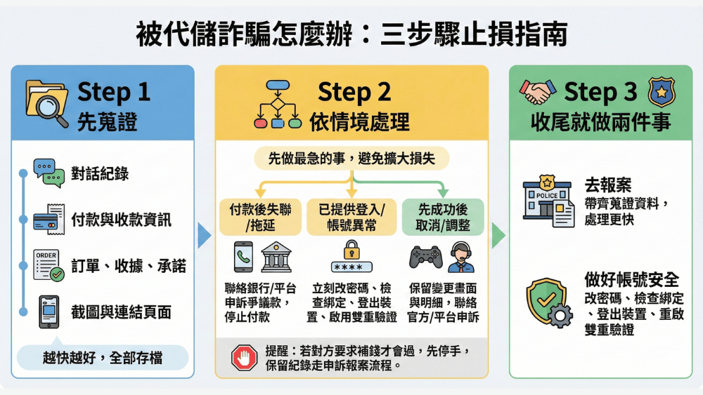 被代儲詐騙怎麼辦三步驟處理步驟說明