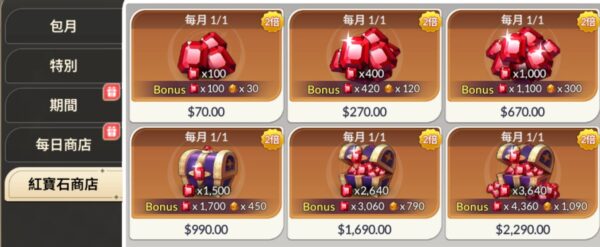 七騎士ReBIRTH 紅寶石商店