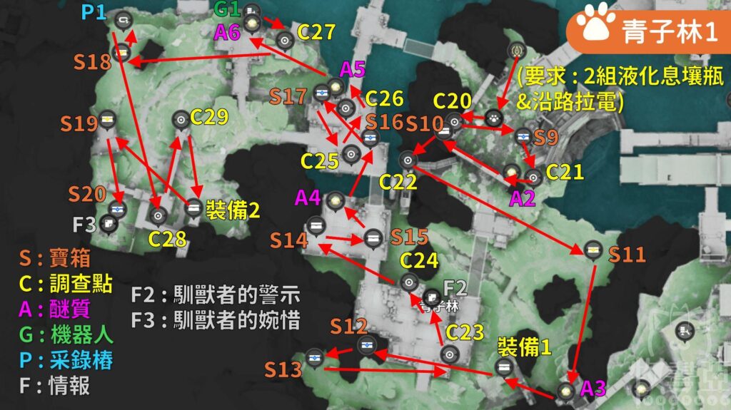 《明日方舟：終末地》清波寨－青子林1全收集標點地圖